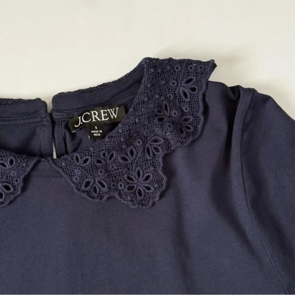 J.Crew Lace Collar Cotton Tee Navy Small